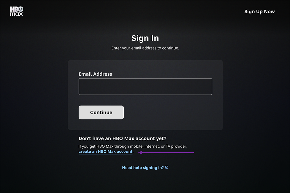 Max screenshot of sign-in screen